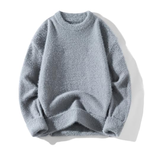 Mens Alpaca Sweater Crew Neck Sweaters Solid Long Sleeve Pullovers Knitted Jumper Top3