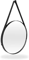 Espelho Adnet Redondo 50cm com Alça e Suporte Sala Hall Lavabo Banheiro Quarto (Preto)