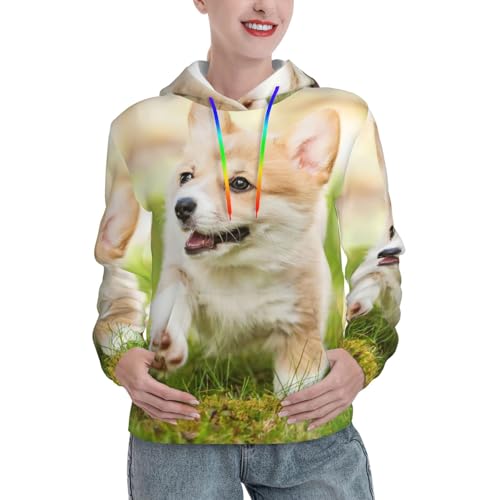 Pull ajusté EdWal Corgi pour femme, sweat à capuche polyvalent avec poche kangourou