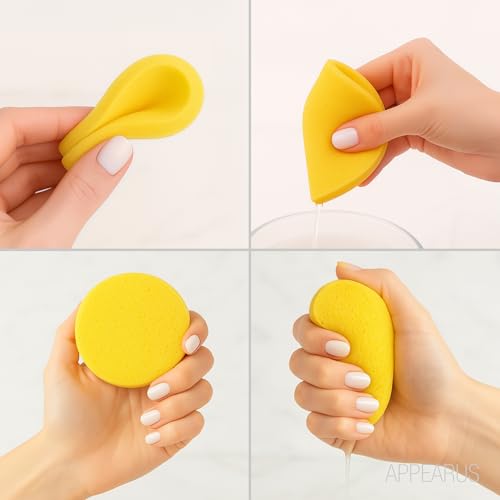 Image of APPEARUS Facial Sponges 60 Pack - Compressed PVA Face Sponges for Deep Cleansing, Exfoliating, Makeup Removal, for Sensitive Skin - Disposable Cosmetic Spa Round Sponge with Stick Shape