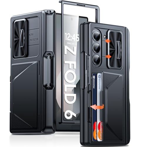 BSNRM for Samsung Galaxy Z Fold 6 Case with Card Holder, Built in RFID Blocking & S Pen Holder& Slide Camera Cover& Hinge Protection& Full-Body Rugged Shockproof Wallet Case for Galaxy Z fold 6, Black