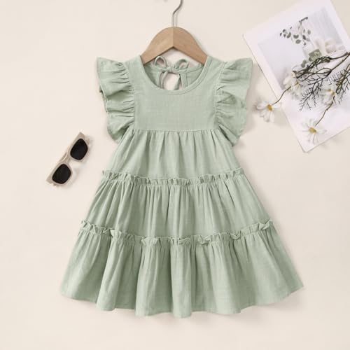 Little Girls Dresses Linen Ruffle Sleeveless Casual Dress Kids Summer Beach Clothes Sundress2