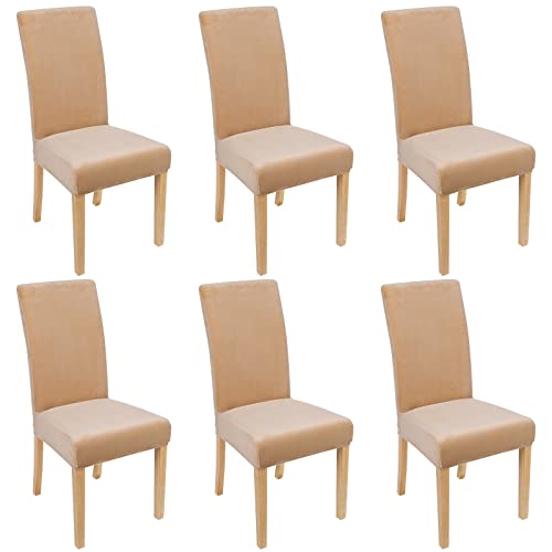 Housses de chaise en velours beige Smiry au design stretch raffiné