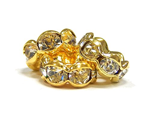R172E Gold-Plated Crystal Rhinestone 6 mm Rondelle Spacer Beads Wavy Brass Metal Beads Gold Colour A Quality Rhinestone Beads Rhinestones Pack of 50