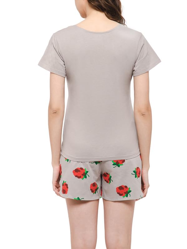 Image of Clovia Women's Cotton Tutti Fruity Top & Shorts Set in Grey