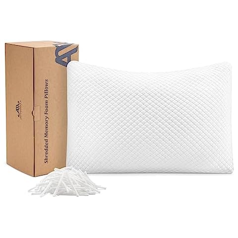 AM AEROMAX Shredded Memory Foam Bed Pillow - Customizable Queen Size Design - Ideal for Back, Side, and Stomach Sleepers with Adjustable Firmness Cover