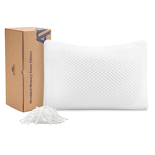 AM AEROMAX Shredded Memory Foam Pillow - Customizable Queen Size Design - Ideal for Back, Side, and Stomach Sleepers with Adjustable Firmness