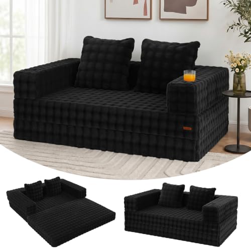Image of COMAX Futon Sofa Bed, Convertible Sofa Bed, Folding Boneless Couches | Low-Profile Boneless Couch for Living Room, 11.8 inch H Low Seat Small 59 inch Foldable Floor Sleeper Mattress Lounge Space‑Saving