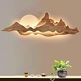 LITFAD Decorative LED Wall Sconce Light Asian Style Sunrise Mountain Shape Wall Lamp Acrylic Lampshade Wall Mounted Lights for Bedroom Living Room Restaurant, Wood, 47.5', Warm Light