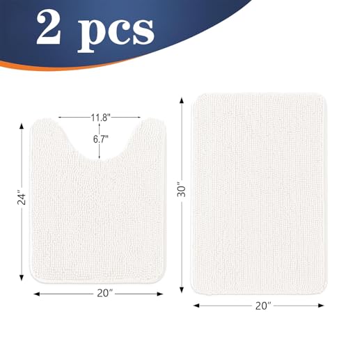 Image of OLANLY Bathroom Rugs Sets 2 Piece, Soft Absorbent Chenille Bath Mats and U-Shaped Contour Toilet Mat Area Rug Set, Machine Washable Bath Carpet, Home Decor Accessories(30 inchx20 inch+24 inchx20 inch, Ivory)