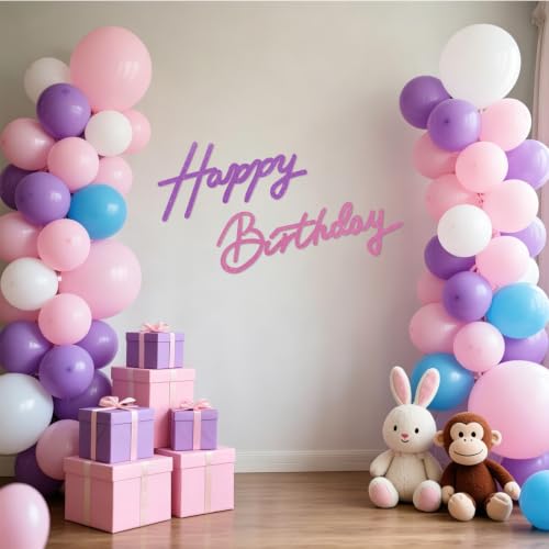 Image of TONIFUL Happy Birthday Sign for Backdrop - Glitter Pink Purple Felt Banner - Includes Dot Glue - Perfect for Birthday Party Backdrop,Wall Decr,Balloon Arch,Photo Background