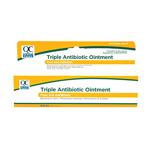 Quality Choice Triple Antibiotic Ointment, First Aid Antibiotic with Bacitracin Zinc, Neomycin Sulfate, Polymyxin B Sulfate, for Minor Cuts, Scrapes, and Burns.