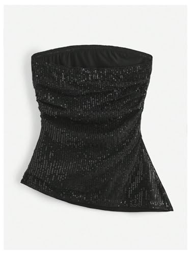 SOLY HUX Women's Sequin Tube Tops Sparkly Strapless Sleeveless Bandeau Split Asymmetric Hem Top Party Clubwear2