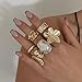 ONBRIG Chunky Gold Rings for Women Non Tarnish Statement Flower Ring Baroque Pearl Stackable Rings Set 6Pcs Chunky Jewelry (Gold)