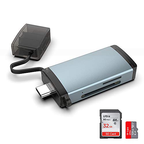 Rocketek 2-in-1 Portable USB 3.0 Type C Card Reader for SD,TF, Micro SD, SDXC, SDHC, MMC, RS-MMC, Micro SDXC/SDHC, for Mac, Windows, Linux, Chrome, PC, Laptop?Memory Card Adapter with Attached Cap