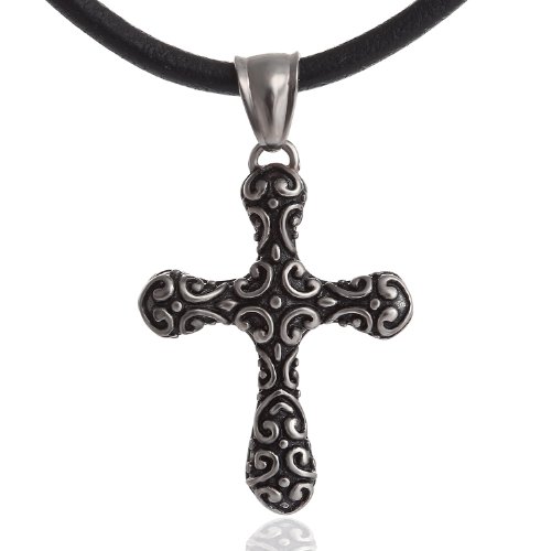 Sophie & Jules Herren Leder Halskette Lederkette 50 cm mit Edelstahl Kreuz Anhänger Mittelalter Cover
