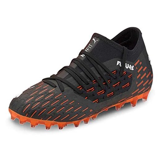 PUMA Unisex barn Future 6.3 Netfit Mg Jr fotbollsskor, Svart Black White Shocking Orange, 38.5 EU