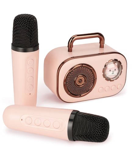 Karaoke 2 microfonos inalambricos, Altavoz Bluetooth Portátil con Efectos de Cambio de Voz y Luces LED,Karaoke Infantil 2 Microfonos Inalambrico,Karaoke Regalos para Adultos,Niña Niño 4,5,6,7,8 Años