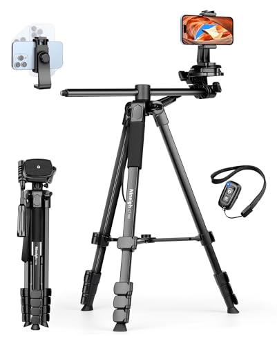 Nineigh 75 Phone Tripod Stand Overhead Tripod for iPhone with Remote Portable Horizontal Mount for Video Live Streaming & Vlogging Compatible with iPhone Camera