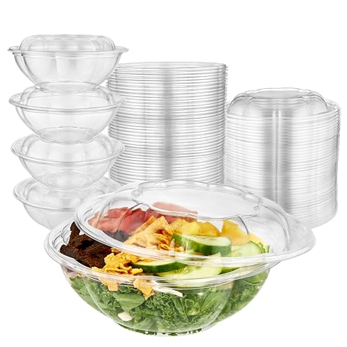 Stock Your Home 24oz Clear Plastic Salad Bowls With Lids Disposable 50 Pack