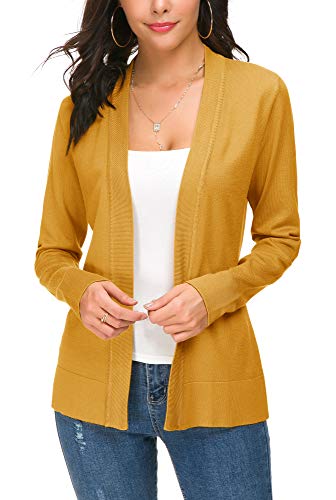 Women's Knit Cardigan Open Front Sweater Coat Long Sleeve (Xl, Mustard) #TOP3