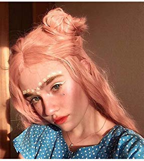 Zenith Classic Pink Lace Front Wigs for Party Fashion Cute Baby Pink Long Wavy Hair Synthetic Beautiful Wig for Women Mixed Color Pastel Pink Wig Light Purple & Orange Fiber 24 inches