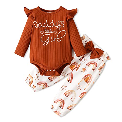 Image of PATPAT Baby Girl Clothes Infant Long Sleeve Romper Ruffle Sleeve Bodysuit Leopard Pants with Headband Fall Winter Outfit YellowBrown 0-3 Months
