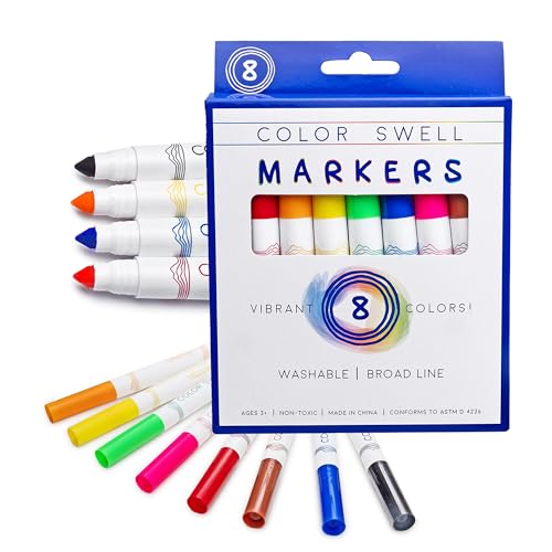 Color Swell 8-Pack Broad Line Markers – Washable, Non-Toxic, Ideal for Kids, Students, Adults, and Classroom Activities