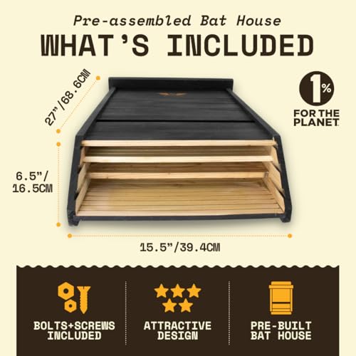 Image of WildYard Bat House for Outdoors - Extra Large 3 Chamber, Black, 200 Bats