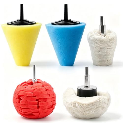 Tnisesm 5Pcs Aluminum Polishing Kit, Polishing Wheels Buffing Pads for Drills, Car Wheel and Polisher Kits for Car Care, Chrome, Rims, Metal, Plastic, Ceramic and Glass etc