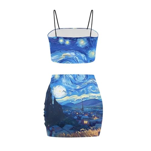 Image of Biyejit Women's 2 Piece Summer Outfits Spaghetti Strap Crop Tops and Bodycon Mini Skirt Dress Set Plus Size S-4XL