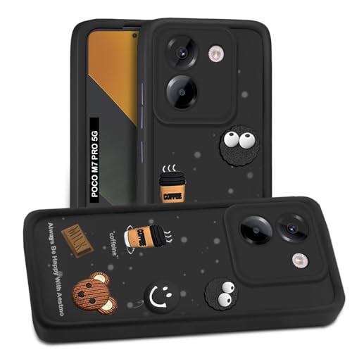 Image of AESTMO Back Case Cover for Poco M7 Pro 5G | Cute Fun Cartoon 3D Ball | Coffee Silicone Case | Full Body Protection | Camera Protection Back Cover for Poco M7 Pro 5G (Black)