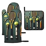 YYHWHJDE Juego de 3 guantes aislados y almohadilla para tapa de olla para horno y parrilla, pelotas de tenis y raquetas de impresión