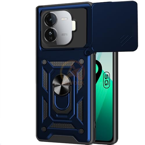 Image of Armor Bumper Back Cover Case for iQOO Z9 5G Rotating Camera Cover, Ring Holder & Kickstand | Heavy Duty & 360 Degree Protection iQOO Z9 5G Back Cover (Blue)