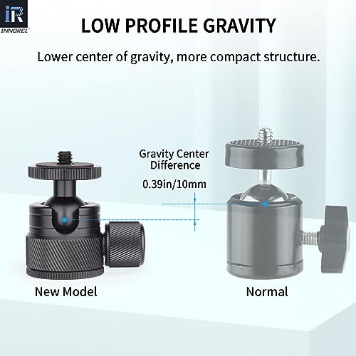 Image of Innorel Mini Ball Head- C19 Mount Tripod Head-Cnc Metal Low Profile Ballhead 360 Pan 90 Tilt Tripods Mount With 3 8 inch To 1 4 inch Adapter Ballheads, Max Load 6.61 Lb 3Kg For Phone Dlsr Camera Mini