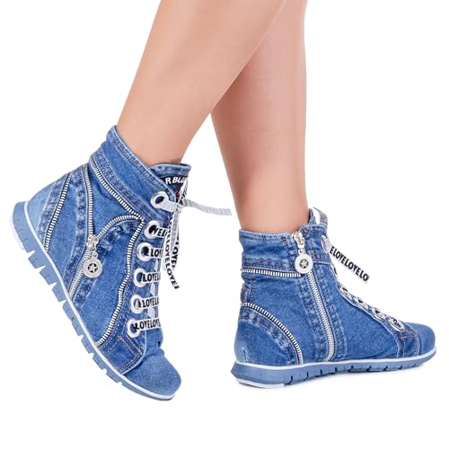 Jeans Boots Shoes, Handmade Women's Sports Boots, Flat-soled Short Sports Boots, Birthday Gift (8, Blue)3