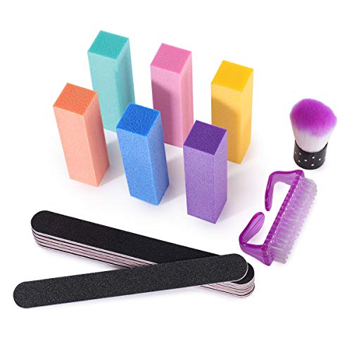 Nail File and Buffer, Professional Manicure Tools Kit 6pcs Rectangular Art Care Buffer Block 6pcs 100/180 Grit Double-sided Nail Files 6 pcs Purple 180/240 Emery Board & Buffers Brushes, 14Pcs/Pack
