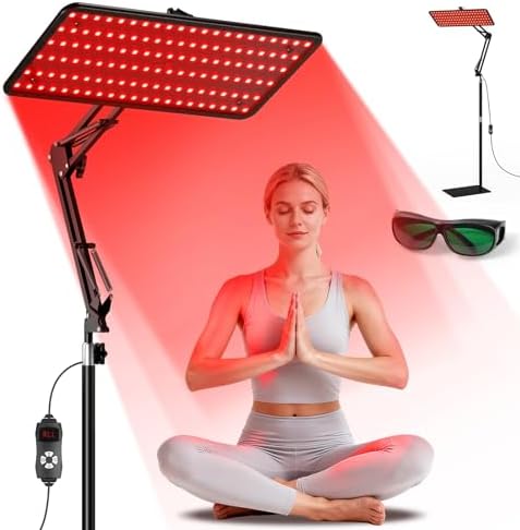 Morfone Rotlichtlampe mit Tri-Wellenlänge 660nm 850nm 940nm | Hitzefreie Infrarotlampe für Ganzkörper & Gesicht, 5 Helligkeitsstufen und Verstellbarem Ständer, Schwarz M