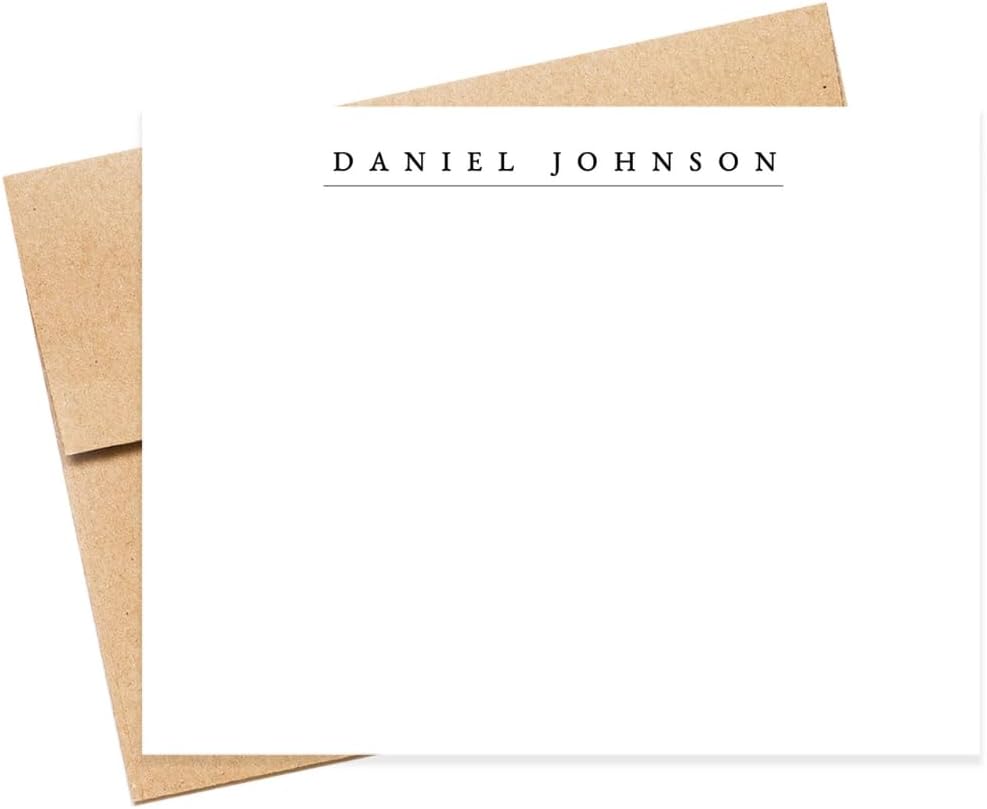 Personalized Modern Professional Stationary Set Him and Her, Personalized Stationery Card Set, Flat Note Card and Envelopes, Choice of Ink and Envelope Colors