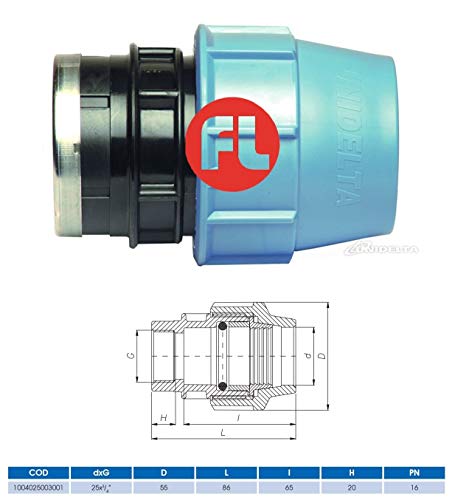 Raccord en polypropylène à compression diamètre 25, raccord 3/4" tubes en polyéthylène Cover