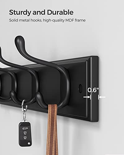Image of SONGMICS Wall-Mounted Coat Rack, Hook Rack, 4 Dual Metal Hooks, Black | For Coats, Bags, Keys, in the Entryway, Bedroom, Living Room ULHR023B01