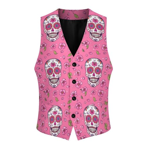 Skull Cherry Flowers Men's Suit Vests Business Formal Dress Vest V-Neck Waistcoat for Wedding Casual4