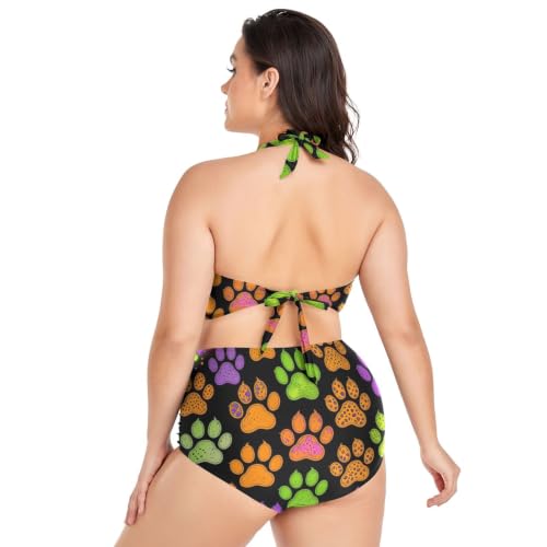 Bikini imprimé patte multicolore avec haut dos nu modulable