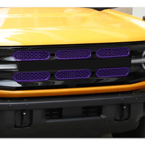 Image of Front Grill Mesh Grille Inserts Cover Frame Trims Kit 6Pcs Fit for Ford Bronco 2021-2026 2 /4 Door Exterior Accessories (Purple)