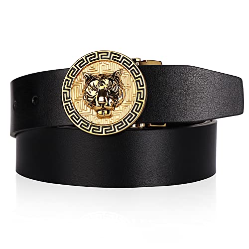 Men's Luxury Gold Tiger Buckle Cowhide Leather Dress Belt fit 44