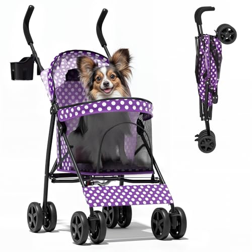 Image of Magshion Compact Fold Pet Travel Stroller for Small Dogs Cats, Purple