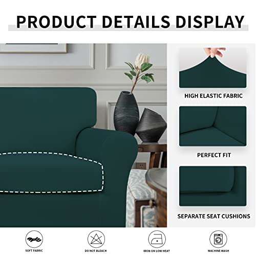 Image of Easy-Going 2 Pieces Stretch Sofa Slipcover for Armchair Washable | Spandex Soft Fitted Sofa Couch Cover for Living Room Washable Furniture Protector with Bottom Kids Pet Deep Teal