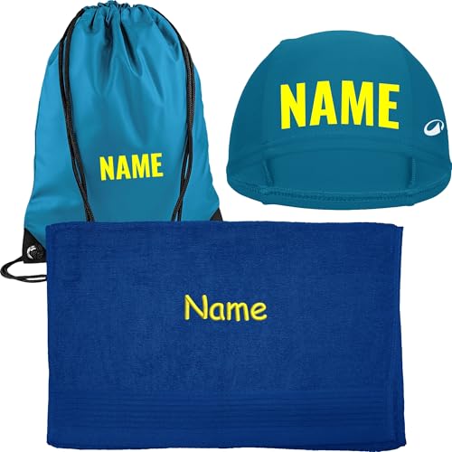 Kinder Badekappe blau mit Namen Bedruckt | Turnbeutel Druck mit Name |...