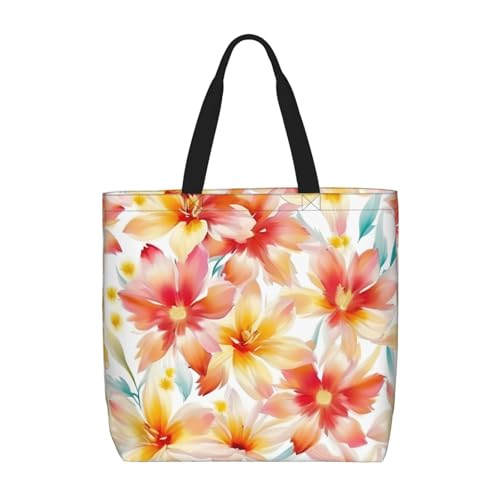 Peach Peony Print Tote Bags, Large Capacity Zipper Shoulder Bag, For Shopping, Work, Daily