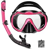 PIYAZI Snorkeling Gear for Adults, Adult Snorkel Set with Panoramic Anti-Leak and Anti-Fog Tempered Glass Snorkel Mask, Dry Top Snorkel, Snorkle Mask Set Adult with Mesh Bag Ear Plug for Snorkeling
